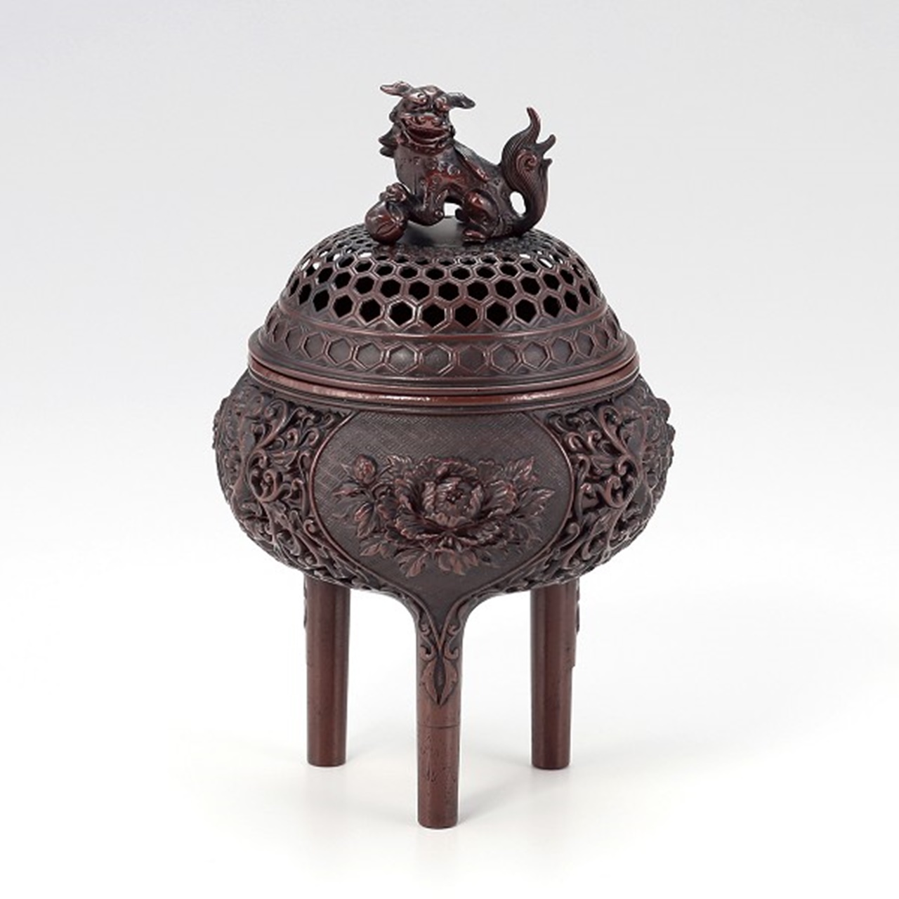 香炉牡丹唐草香炉宣德色日本高冈铜器摆件装饰 Takumi Japan